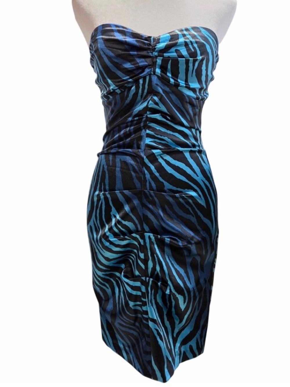 Jump Apparel Blue Black Zebra Strapless Bodycon Mini Dress Size 3